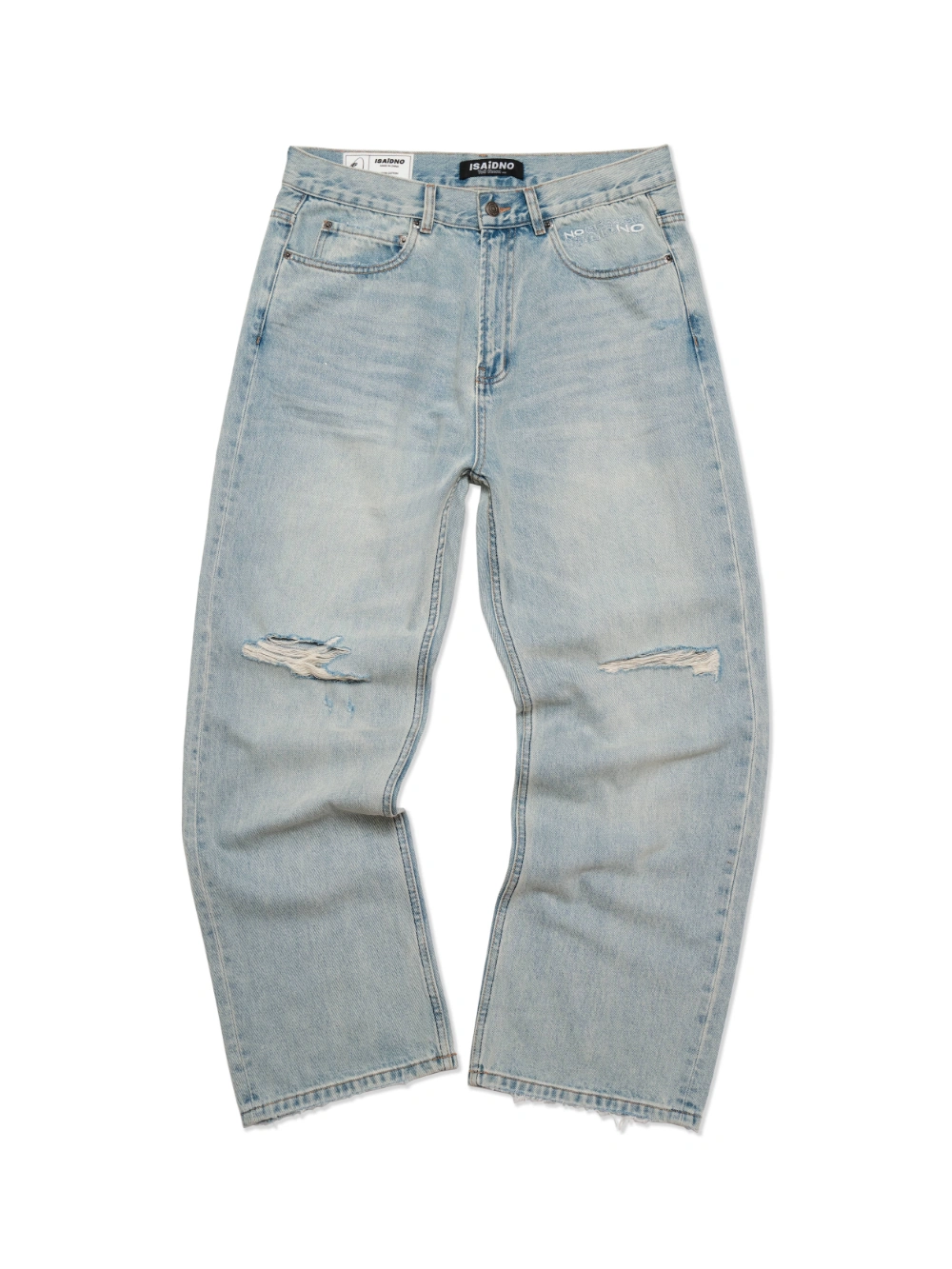 Beauty Light Blue Washed Straight Denim Pants
